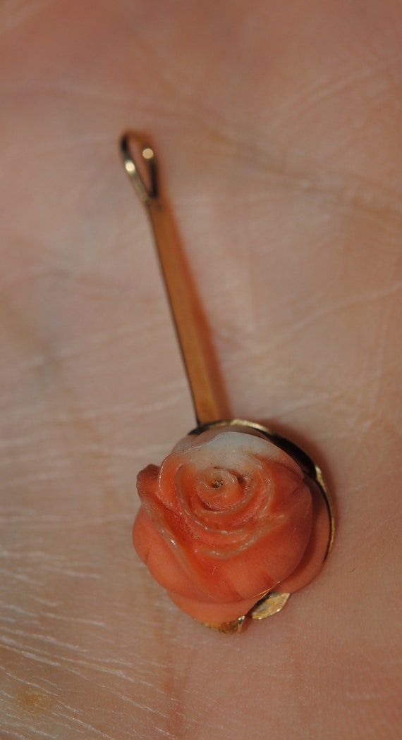 Estate Coral Rose Pendant Gold - image 2