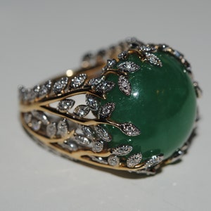 Designer  Vines * Leaves 30.51 LorriMichelle GIA Jadeite Jade Platinum Diamond Yellow Gold Large Ring