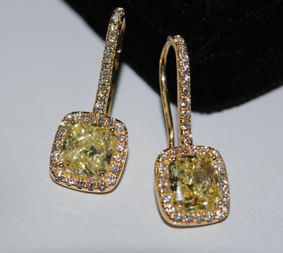 Fine Fancy Yellow Cushion Cut Diamond Earrings Etsy