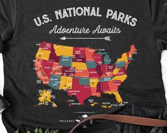 National Park Map Shirt / US National Park Gifts / All 63 National Parks / Camping Hiking Gift / Vintage Outdoor Shirts / Tank Top / Hoodie