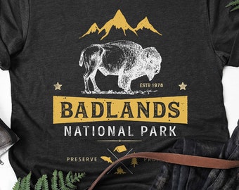 Chemise du parc national des Badlands / Parcs nationaux / Cadeaux parcs nationaux / Dakota du Sud / Art des Badlands / Bison d'Amérique / Débardeur / Sweat à capuche