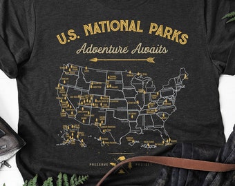 National Park Map Shirt / US National Park Gifts / All 63 National Parks / Camping Hiking Gift / Vintage Outdoor Shirts / Tank Top / Hoodie