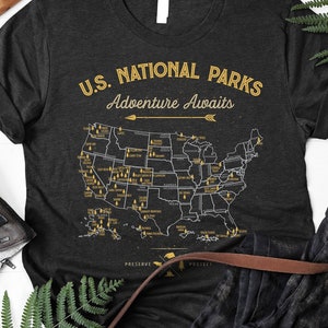 National Park Map Shirt / US National Park Gifts / All 63 National Parks / Camping Hiking Gift / Vintage Outdoor Shirts / Tank Top / Hoodie