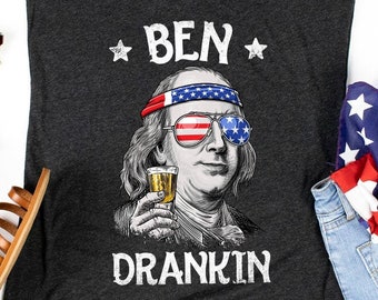 Ben Drankin 4th of July Shirt / Benjamin Franklin / Fourth of July Gifts / American Flag / USA President / Drinking Beer / Tank Top /Hoodie