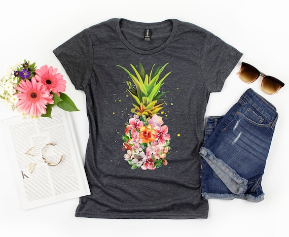 denim and flower pineapple shirt