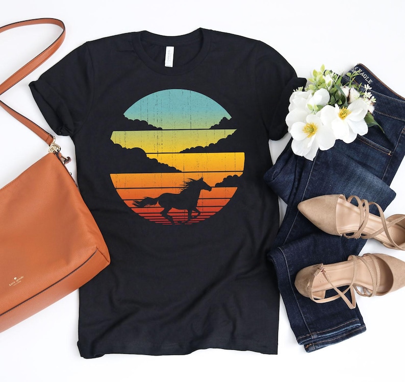 Horse Sunset Shirt / Horses Gifts / Retro Vintage / Equestrian Lover / Horseback Riding / Pony Barn Girl / Farm Animal / Tank Top / Hoodie image 1