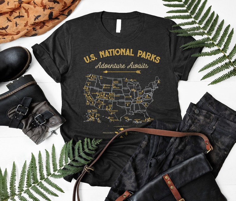 National Park Map Shirt / US National Park Gifts / All 63 National Parks / Camping Hiking Gift / Vintage Outdoor Shirts / Tank Top / Hoodie 