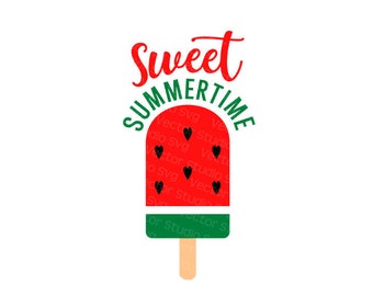 Sweet Summertime Svg, Summer Design, Watermelon Popsicle, Melon Icecream Svg, Cut Files for Cricut and Silhouette - Svg Dxf Eps Pdf Jpg Png