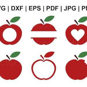 Pacote Svg de monograma de maçã vermelha, quadro de nome de maçã Svg, volta às aulas Svg, arquivos de corte Svg do professor, Svg Dxf Eps Pdf Jpg Png