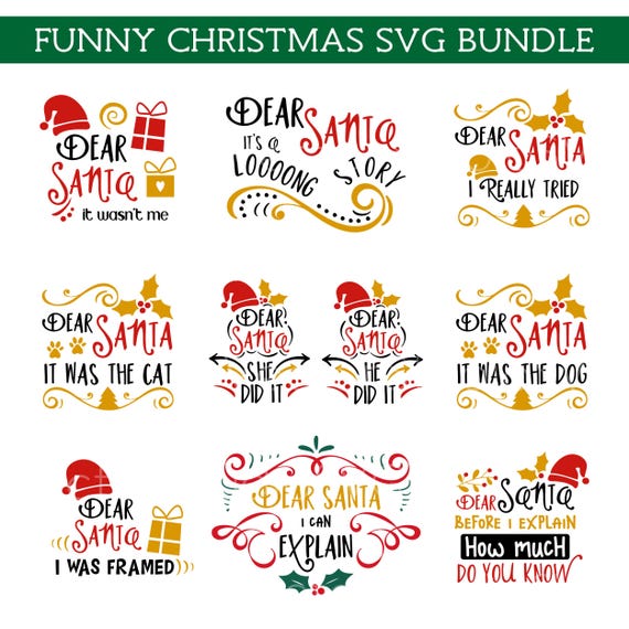 Funny Christmas Quotes SVG Bundle, 10 Dear Santa Sayings, Christmas Humor Cut Files