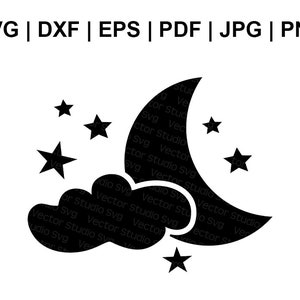 Good Night Svg, Cloud, Moon and Stars Svg, Silhouette Cricut Design, Kids Baby Svg Cut Files - SVG DXF PNG Jpg Eps Pdf - Gratis commercieel gebruik