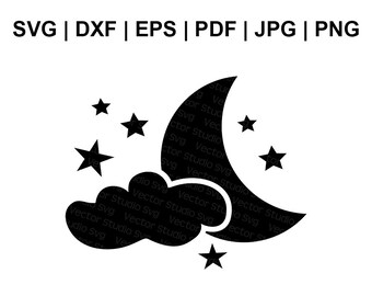 Good Night Svg, Cloud, Moon and Stars Svg, Silhouette Cricut Design, Kids Baby Svg Cut Files - SVG DXF PNG Jpg Eps Pdf - Free Commercial Use