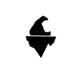 Polar Bear on Iceberg SVG | Arctic Wildlife Silhouette | Climate Change Clipart Svg Dxf Eps Pdf Png