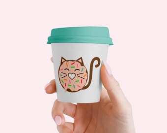 Donut Cat SVG, Kawaii Kitty Donut Design for Stickers