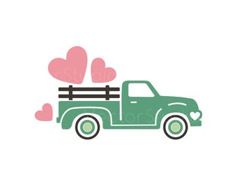 Vintage Love Truck SVG – Romantic Pickup with Hearts Cut Files (Digital Download)
