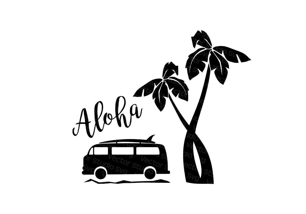 Aloha SVG Hawaii Tropical Clipart Silhouette Designs Svg VW Surfer