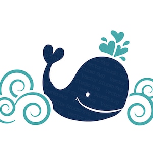 Lindo cartoon whale svg, criaturas marinas, svg de verano, vector de animales oceánicos clipart - Svg Dxf Eps Pdf Jpg Png