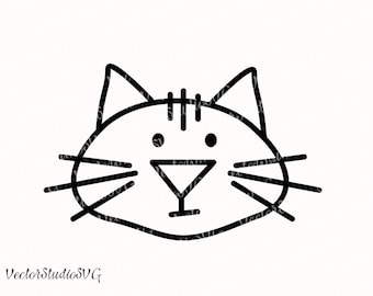 Esquema de gato minimalista SVG, archivo de corte de cabeza de gato simple, cara de gatito de arte lineal para Cricut y Silhouette