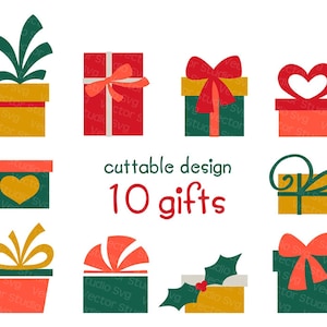 10 Gift Boxes Cut Files, Svg Bundle of Cuttable Christmas Gifts, Birthday Presents, Silhouette Cricut Commercial Use Svg Dxf Eps Png Pdf