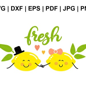 Cytryna SVG, słodkie kreskówki cytryny zakochane, lato SVG, świeże owoce wektor clipart, cyfrowe pobieranie SVG Dxf Eps Pdf Png Jpg