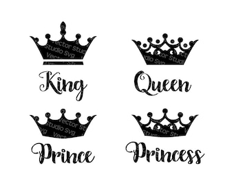 Coronas SVG - Rey, Reina, Príncipe y Princesa - Silhouette Cut Files - Svg, Dxf, Eps, Pdf, Png