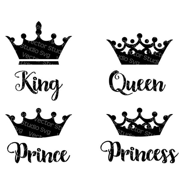 Couronnes SVG - Roi, Reine, Prince et Princesse - Silhouette Cut Files - Svg, Dxf, Eps, Pdf, Png