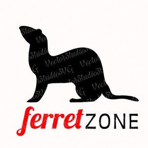 Peut inclure: Silhouette noire d'une fouine avec le texte "ferret ZONE" en rouge en dessous.