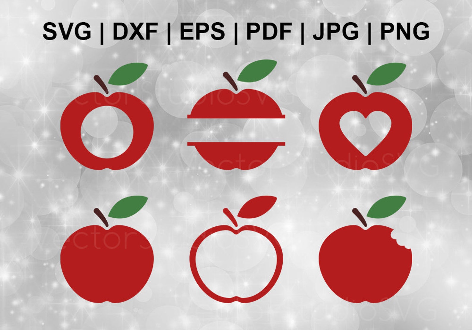 Red Apple Monogram Svg Bundle, Apple Name Frame Svg, Back to School Svg ...