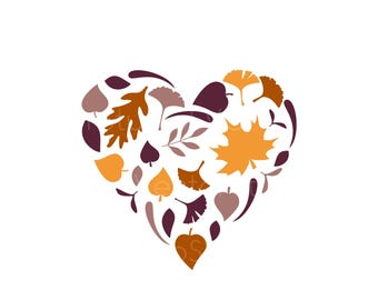 Fall Leaf Heart SVG, Autumn Leaves Heart Cut File, Thanksgiving PNG