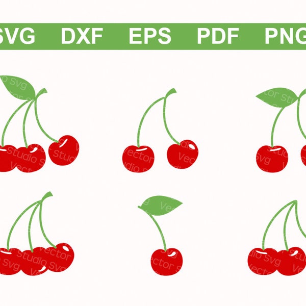 Cherry SVG Bundle, Cherry Clipart, Cherries Cut Files Cuttable Cherry Fruit Love Printable Png of Cherry Commercial Use Svg Eps Dxf Pdf Png