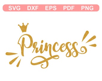 Princess SVG, Crown and Sparkles, Cricut Cut Files, Silhouette Designs, Girls T-shirt print, Vector Files for Cutting Svg Dxf Eps Pdf Png