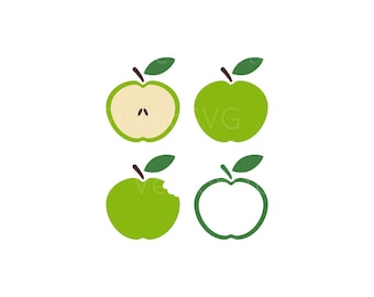 Apple SVG Bundle, Fruit Cut Files, Apple Outline and Silhouette Designs for Cricut