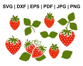 Paquete Svg de fresa, archivos de corte - Svg Dxf Eps Pdf Jpg Png - Uso comercial