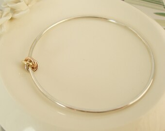 Eternity Knot Bangle-gold knot-silver knot-handmade-sterling silver bangle-love knot bangle-bridesmaid gift-silver and gold bangle