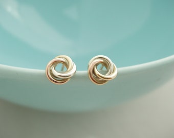 Eternity Knot Earrings- friendship knot earrings- mixed gold earrings- infinity studs- three colour gold studs, solid gold studs
