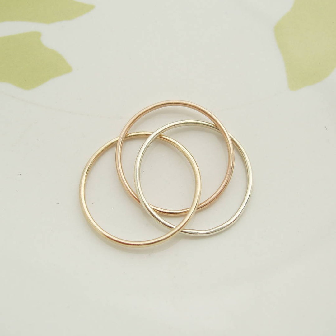 Skinny Three Colour Gold Trinity Ring - Etsy