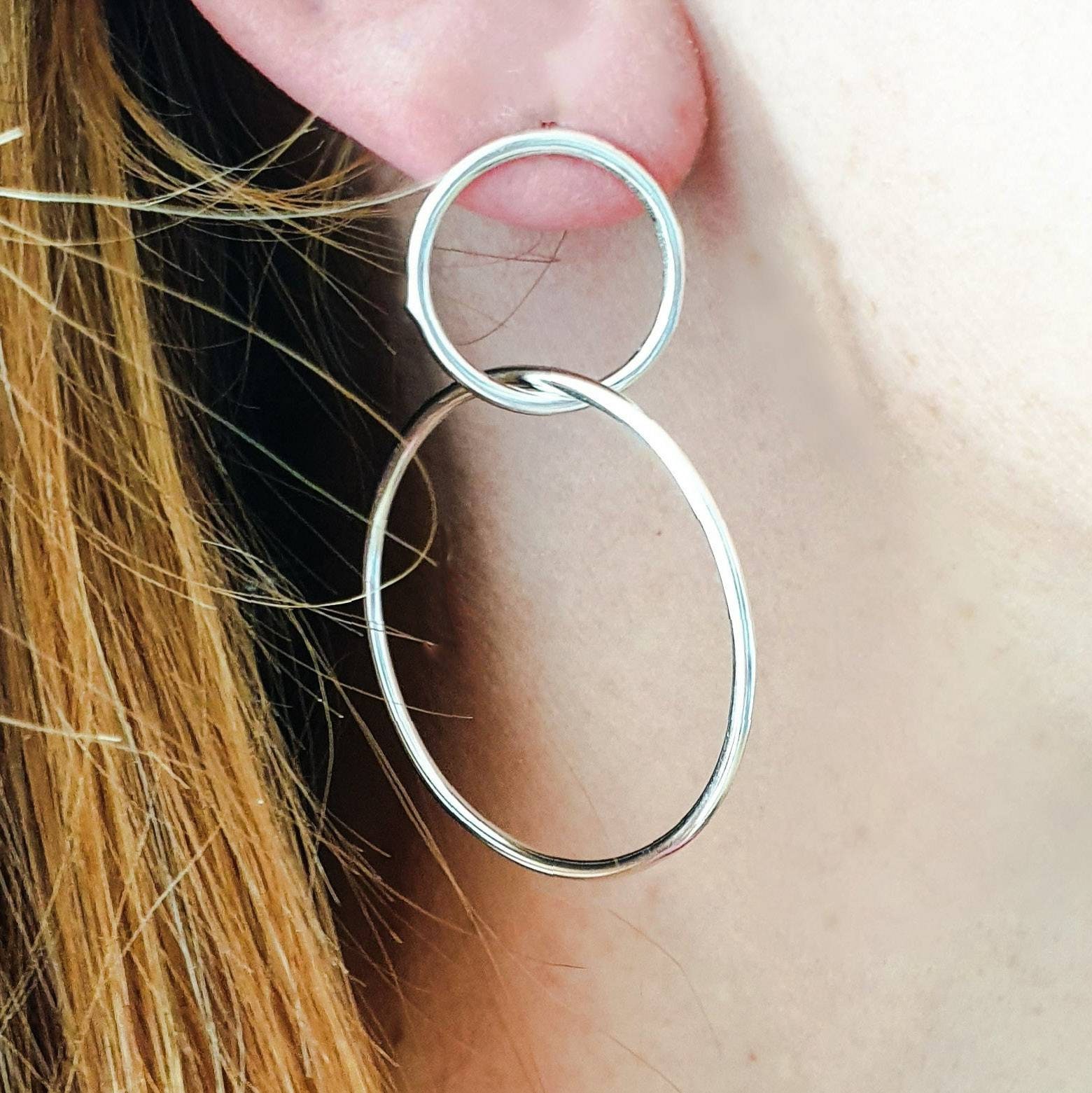 Double Hoop Recycled Solid Sterling Silver Earrings Interlock