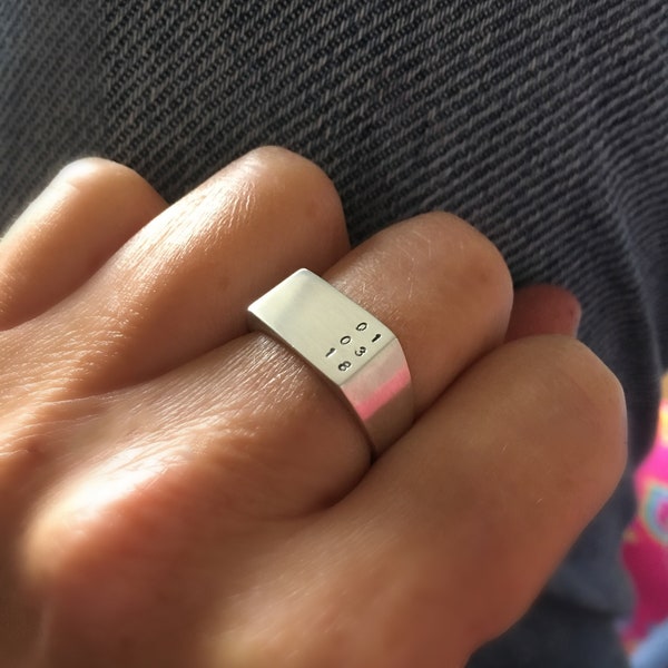 Personalised Signet ring - personalised date ring - handmade - hand engraved - recycled sterling silver