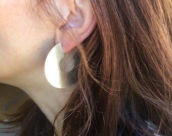 Large Sterling Silver Disc Earrings: Handmade Minimalist Statement Hoops