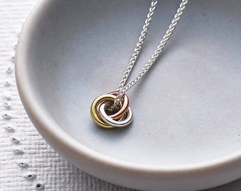Eternity knot pendant- three gold pendant -knot pendant- entwined rings- interlinked circles - knot of friendship - infinity knot