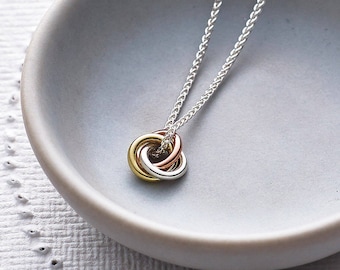 Eternity knot pendant- three gold pendant -knot pendant- entwined rings- interlinked circles - knot of friendship - infinity knot