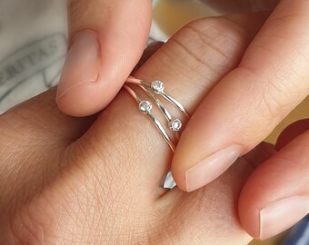 Skinny silver And CZ Trinity Ring