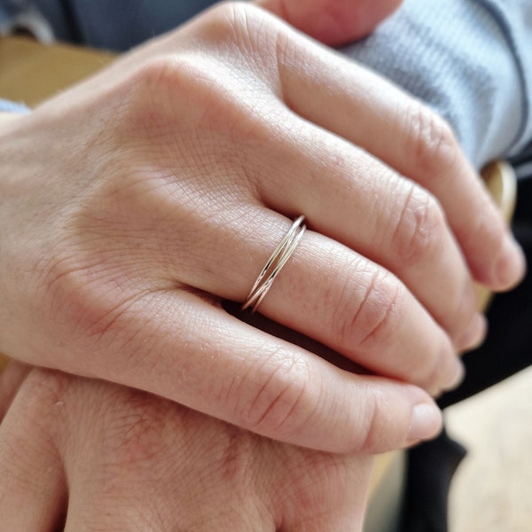 Skinny recycled trinity ring-solid sterling silver ring- together ring- love ring- friendship ring- three entwined ring