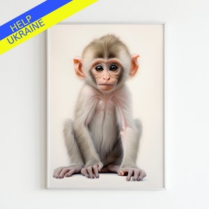 Monkey Print Wall Art Nursery Safari Painting Animal Wall Art Baby Monkey Poster Animal Wall Decor Baby Monkey Wall Art Baby Shower Gift PNG
