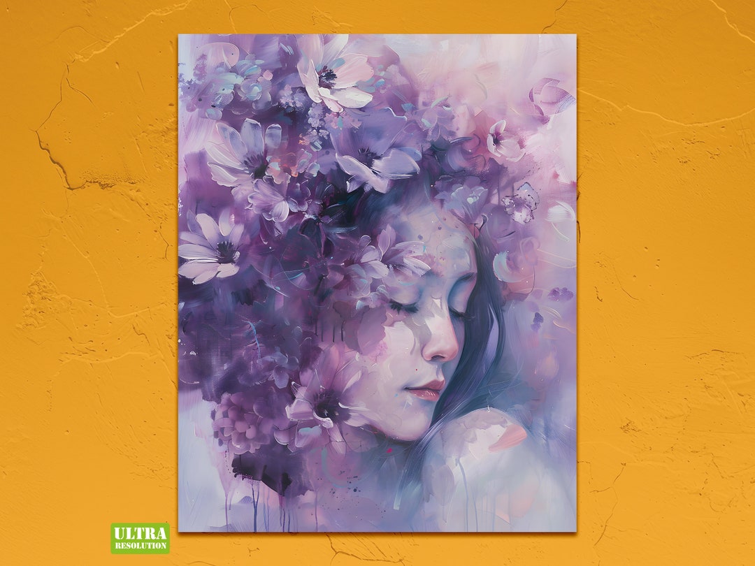 Floral Woman Portrait Art Print: Modern Oil Painting (digital Download ...