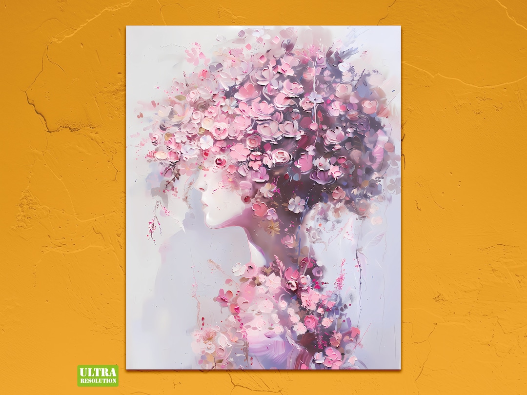 Floral Woman Portrait Art Print: Modern Abstract Oil Painting (digital ...