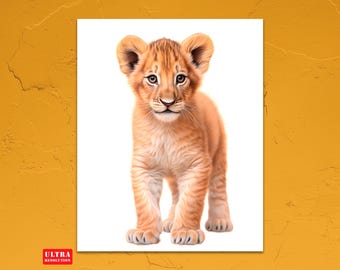 Baby Lion Nursery Art Print: Safari Animal Painting (Digital Download)