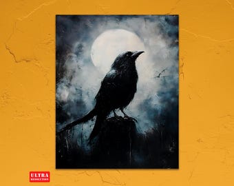 Dark Academia Crow Print: Moody Gothic Cottagecore Wall Art (Digital Download