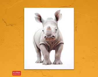 Baby Rhino Safari Animal Print, Nursery Wall Art, Kids Room Painting (Digital Download)