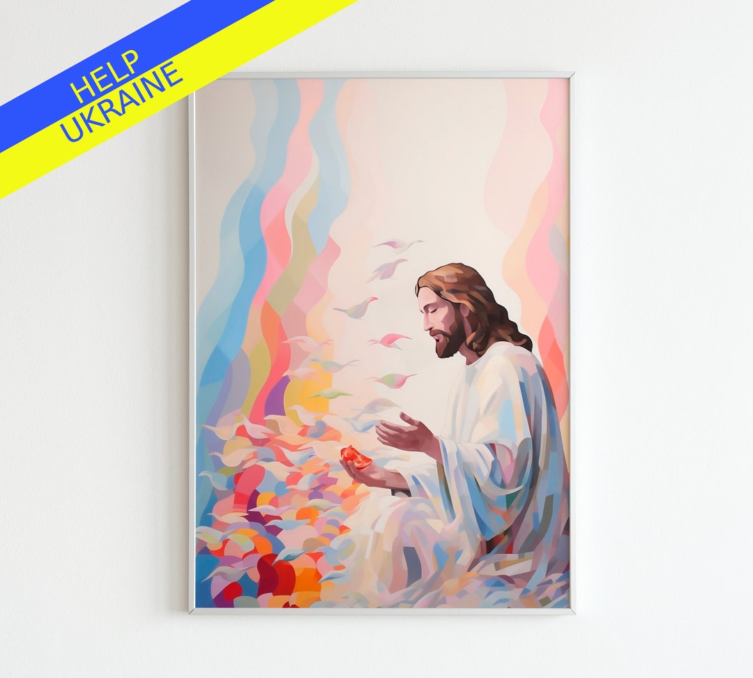 Jesus Feeds the 5000 Wall Art Christian Minimalistic Painting - Etsy